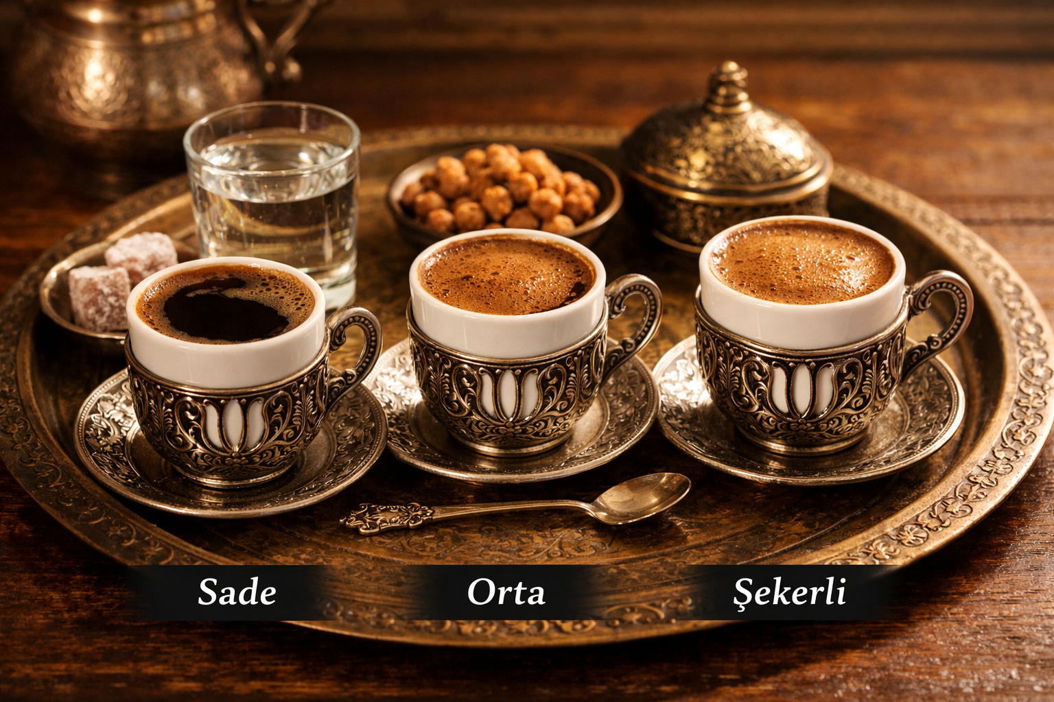 Farklı şeker oranlarında Türk kahvesi fincanları