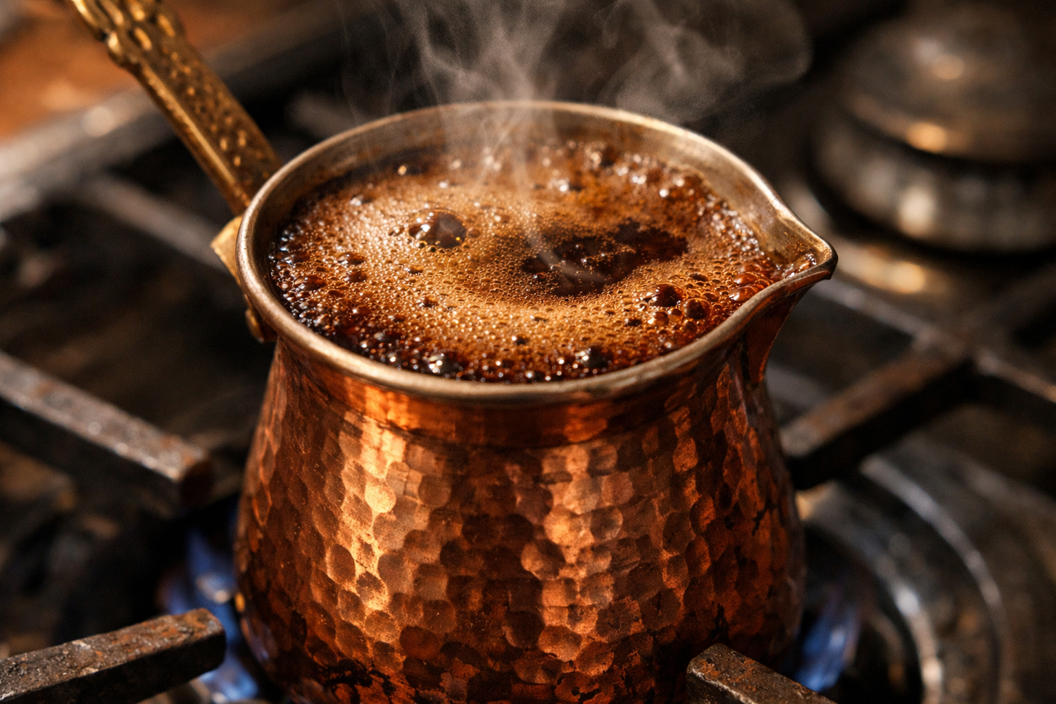 Cezvede köpüklü Türk kahvesi